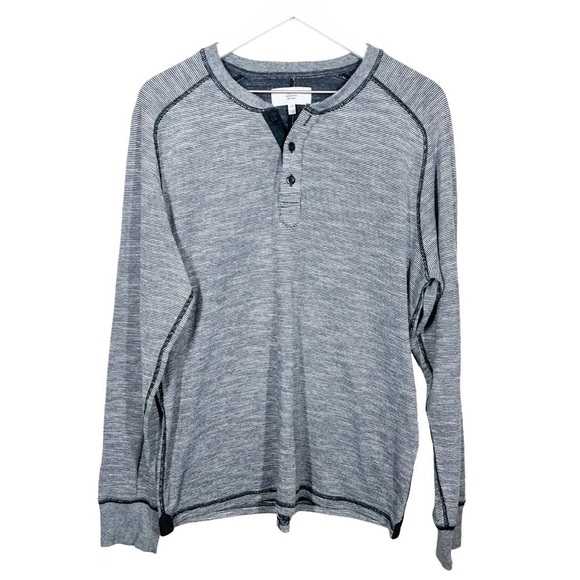 Jack Spade Mens Micro Stripe Black Long Sleeve Henley Shirt Cotton Blend Large - Picture 1 of 10
